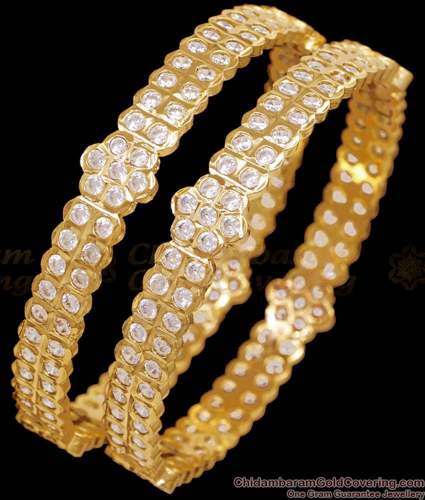 BR2884-2.6 Size Heavy Impon Metal White Stone Bangle For Women