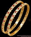 BR2886-2.8 Size Sleeky Ruby White Stone Impon Bangle Gold Finish