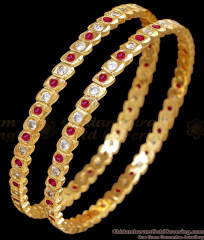 BR2886-2.8 Size Sleeky Ruby White Stone Impon Bangle Gold Finish