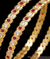 BR2886-2.8 Size Sleeky Ruby White Stone Impon Bangle Gold Finish