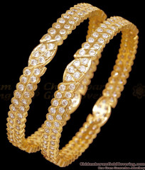 BR2889-2.8 Size Premium Quality Full White Stone Impon Gold Finish Bangle