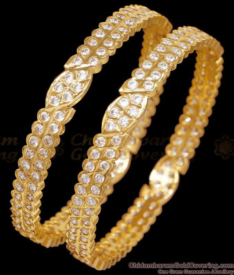 BR2889-2.8 Size Premium Quality Full White Stone Impon Gold Finish Bangle