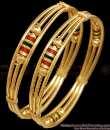 BR2906-2.8 Size Set Of 2 One Gram Gold Plated 3 Line Meenakari Kada Bangles