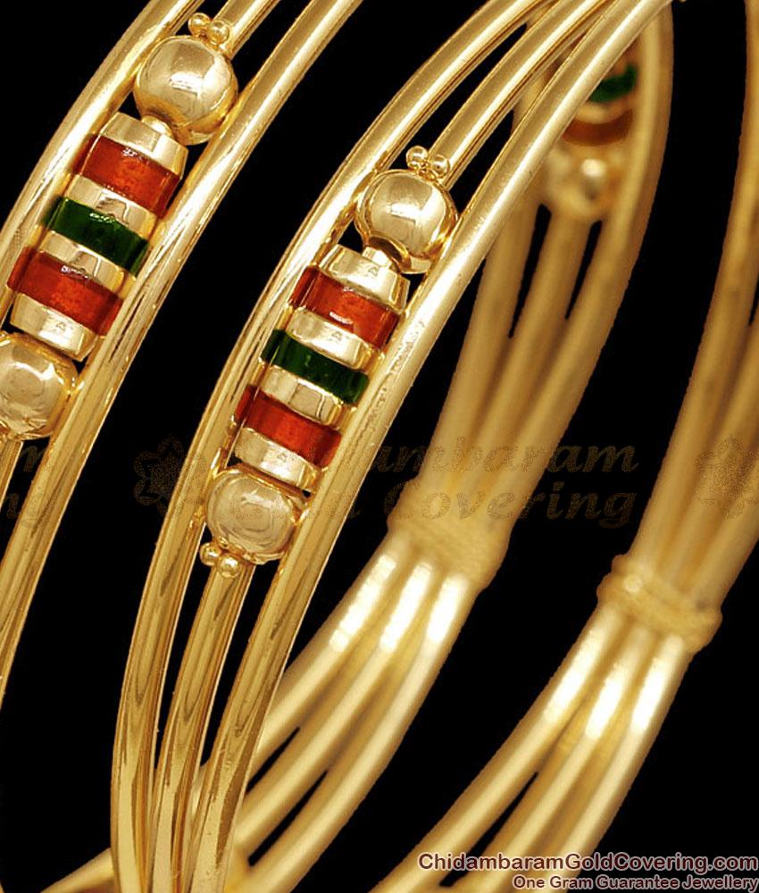 BR2906-2.8 Size Set Of 2 One Gram Gold Plated 3 Line Meenakari Kada Bangles BR2906-2.8 Size Set Of 2 One Gram Gold Plated 3 Line Meenakari Kada Bangles