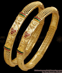 BR2908-2.8 Size Set of Two Forming Gold Meenakari Work Bangle Floral Design