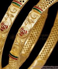 BR2908-2.8 Size Set of Two Forming Gold Meenakari Work Bangle Floral Design BR2908-2.8 Size Set of Two Forming Gold Meenakari Work Bangle Floral Design
