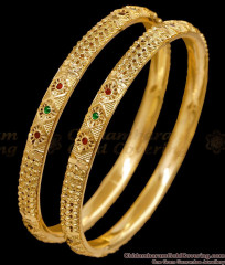 BR2909-2.4 Size South Indian Gold Ruby Green Enamel Daily Wear Bangles