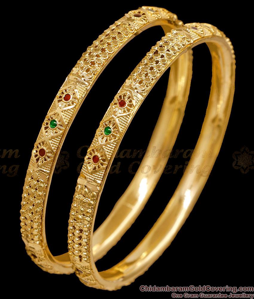 BR2909-2.4 Size South Indian Gold Ruby Green Enamel Daily Wear Bangles BR2909-2.4 Size South Indian Gold Ruby Green Enamel Daily Wear Bangles