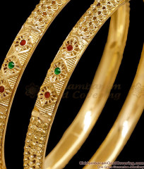BR2909-2.10 Size South Indian Gold Ruby Green Enamel Daily Wear Bangles