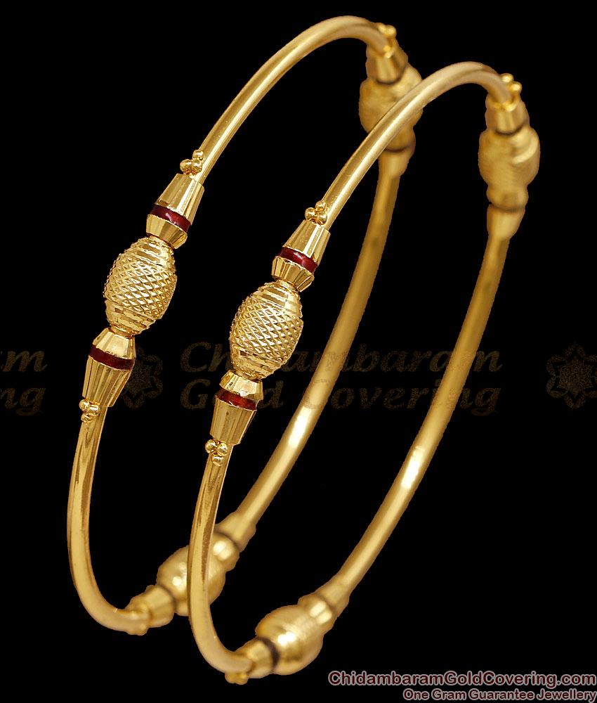 BR2912-2.8 Size Gold Plated Daily Wear Hollow Bangles Meenakari Beads