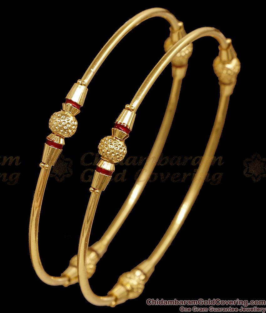 BR2913-2.4 Size Traditional 1 Gram Gold Textured Goli Bead Pipe Valayal Set