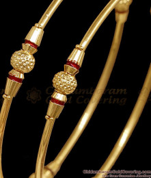 BR2913-2.8 Size Traditional 1 Gram Gold Textured Goli Bead Pipe Valayal Set BR2913-2.8 Size Traditional 1 Gram Gold Textured Goli Bead Pipe Valayal Set