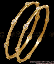 BR2916-2.4 Size Beautiful White Ad Stone Micro Gold Plated Bangle Design