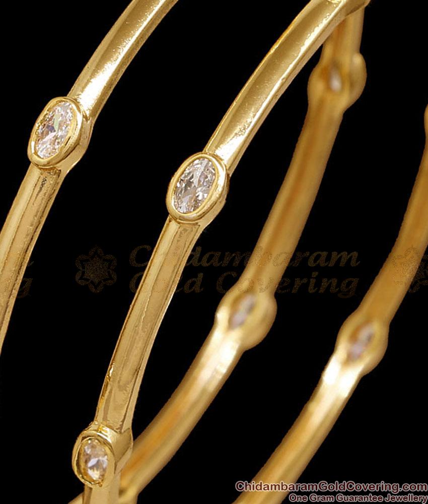 BR2916-2.4 Size Beautiful White Ad Stone Micro Gold Plated Bangle Design