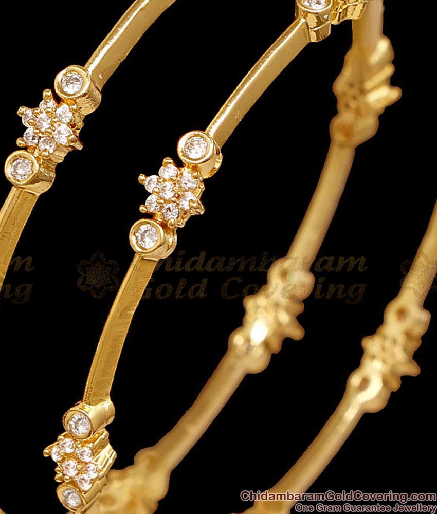 BR2919-2.8 Size Buy Gold Covering White Stone Flower Bangles BR2919-2.8 Size Buy Gold Covering White Stone Flower Bangles