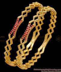BR2920-2.8 Size Set of 2 Gold Plated Zig Zag Pattern Daily Wear Ruby Bangle BR2920-2.8 Size Set of 2 Gold Plated Zig Zag Pattern Daily Wear Ruby Bangle