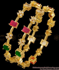 BR2921-2.6 Size Premium Gold Plated Multicolor CZ Stone Bangles for Women
