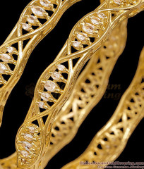 BR2922-2.4 Size Designer Gold Plated White CZ Stone Bangles Party Wear BR2922-2.4 Size Designer Gold Plated White CZ Stone Bangles Party Wear
