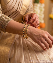 BR2927-2.8 Size Traditional Black And Golden Beads Daily Wear Bangle
