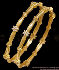 BR2928-2.4 Size Beautiful Floral Design White Stone Gold Plated Bangle