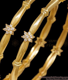 BR2928-2.6 Size Beautiful Floral Design White Stone Gold Plated Bangle BR2928-2.6 Size Beautiful Floral Design White Stone Gold Plated Bangle