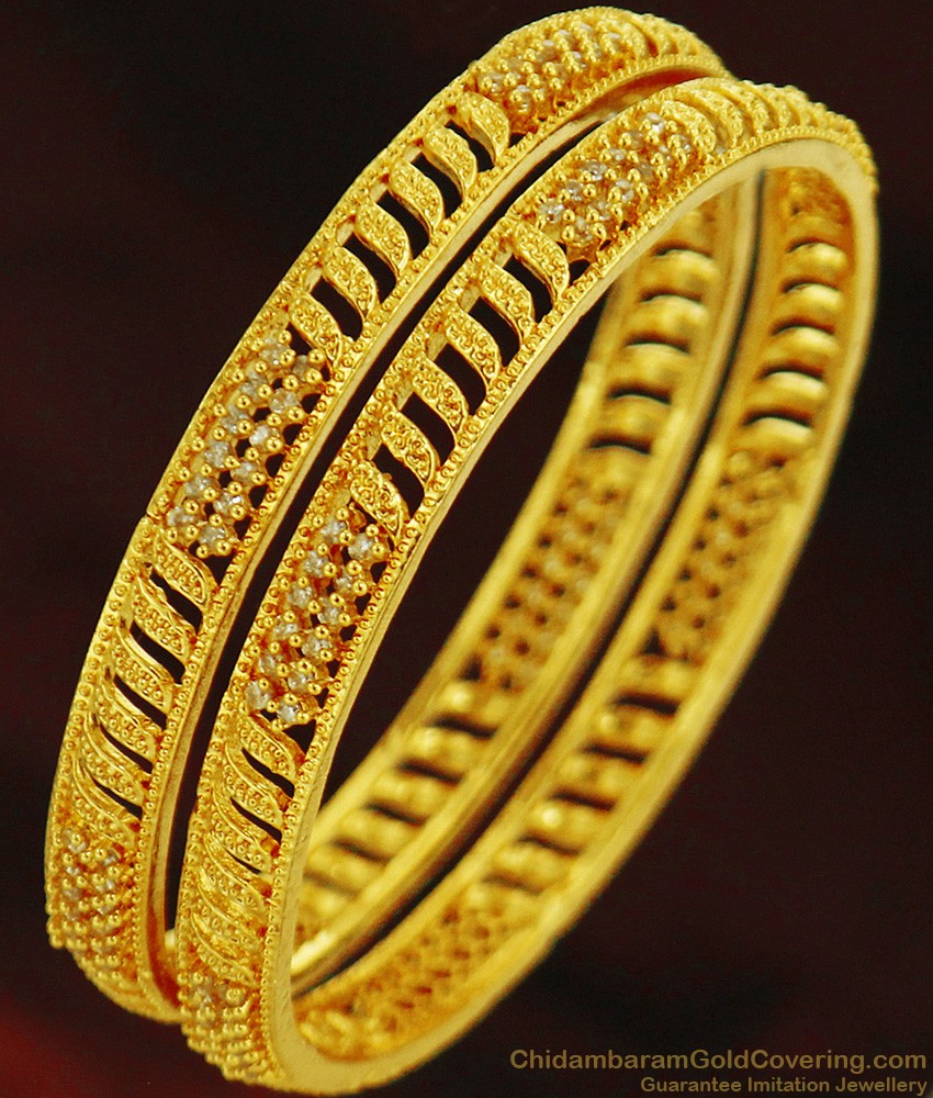 BS076-2.4 Size Gold Tone Zircon Stone Bangle Set For Marriage