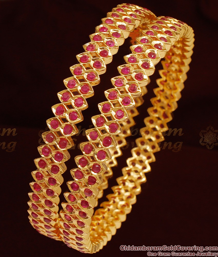 BS078-2.6 Size Full Cubic Ruby Impon Bridal Set Gold Bangles BS078-2.6 Size Full Cubic Ruby Impon Bridal Set Gold Bangles