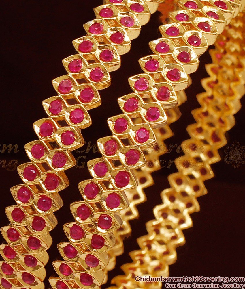 BS078-2.8 Size Full Cubic Ruby Impon Bridal Set Gold Bangles