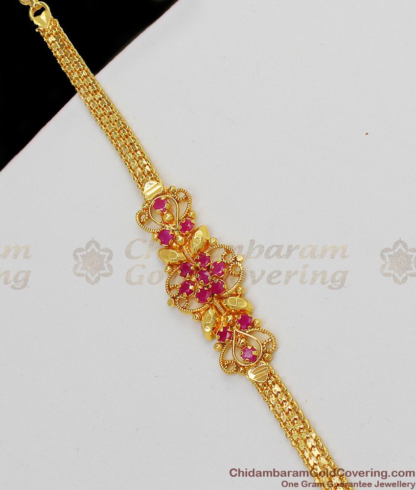 Beautiful Ruby Stone Gold Bracelet For Ladies Imitation Jewelry Low Price BRAC058