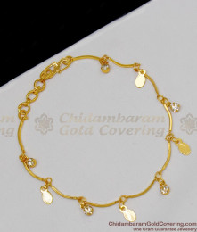 Thin Gold Inspired Leaf Design With Hanging White Stones Bracelet Daily Wear BRAC094