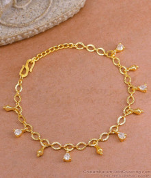 Simple Light Weight Gold Plated Bracelet Hanging White Stones BRAC1008