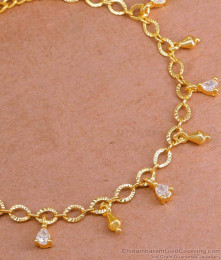 Simple Light Weight Gold Plated Bracelet Hanging White Stones BRAC1008