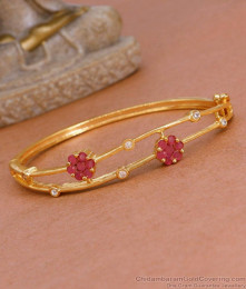Stylish Ruby Stone Floral Design Gold Bracelet Open Type Design BRAC1010