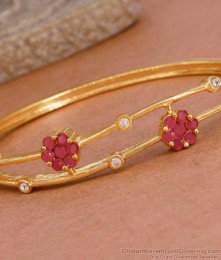 Stylish Ruby Stone Floral Design Gold Bracelet Open Type Design BRAC1010