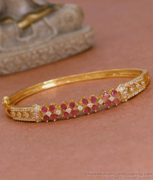 Stylish Party Wear Ruby White Stone Gold Bracelet Designs BRAC1024