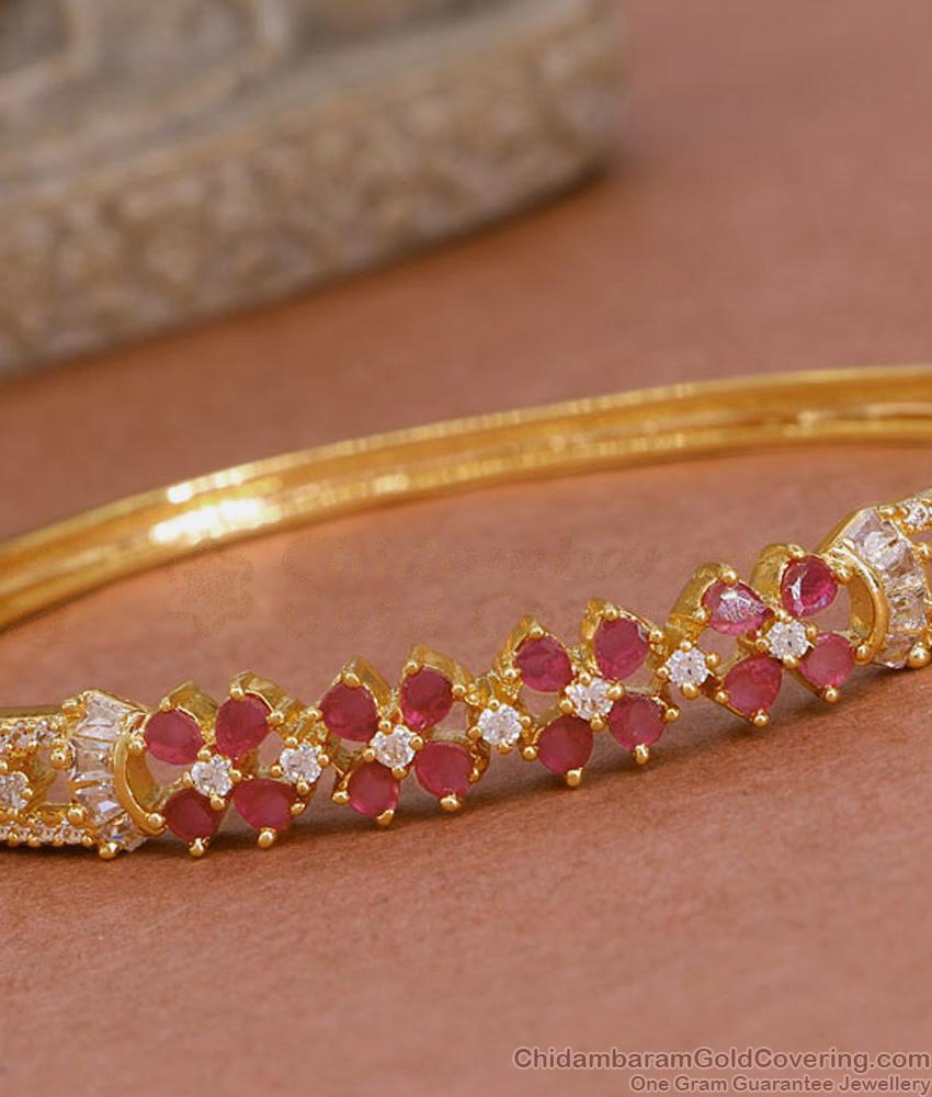 Stylish Party Wear Ruby White Stone Gold Bracelet Designs BRAC1024 Stylish Party Wear Ruby White Stone Gold Bracelet Designs BRAC1024