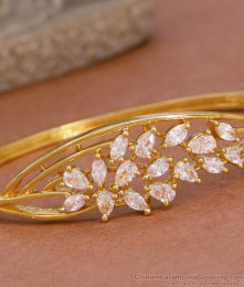 Beautiful Full White Stone Floral Design Gold Bracelet Designs Online BRAC1028