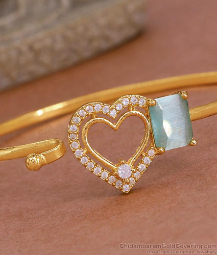 Beautiful Heart Shaped Diamond Bracelet With Blue Gemstone BRAC1031