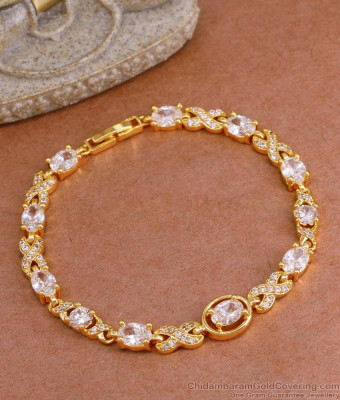 New Model One Gram Gold White Stone Chain Bracelet Designs BRAC1034