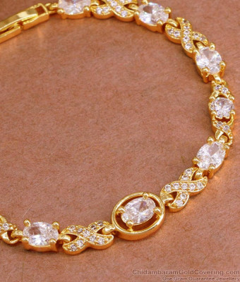 New Model One Gram Gold White Stone Chain Bracelet Designs BRAC1034