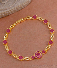 Stylish One Gram Gold Chain Bracelet Ruby Stone Floral Design BRAC1037