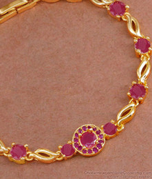 Stylish One Gram Gold Chain Bracelet Ruby Stone Floral Design BRAC1037