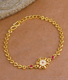 Simple Gold Design Ruby White Stone Bracelet Chain Type For Women BRAC1038