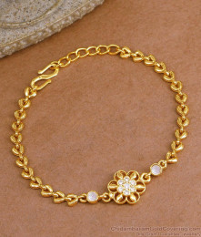 Beautiful White Stone Gold Plated Floral Bracelet Design Online BRAC1039