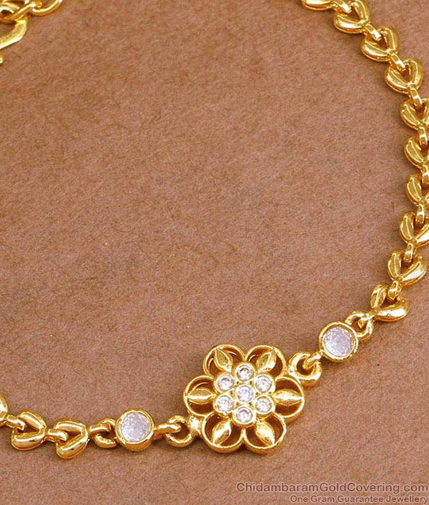 Beautiful White Stone Gold Plated Floral Bracelet Design Online BRAC1039 Beautiful White Stone Gold Plated Floral Bracelet Design Online BRAC1039