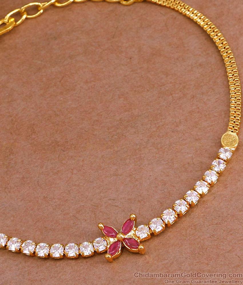 Stylish Ruby Stone Floral Design Gold Bracelet For Women BRAC1041 Stylish Ruby Stone Floral Design Gold Bracelet For Women BRAC1041