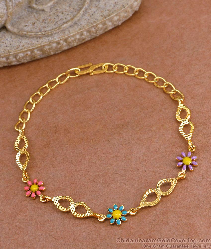 Light Weight Gold Chain Bracelet Colorful Flower Charm Design BRAC1042 Light Weight Gold Chain Bracelet Colorful Flower Charm Design BRAC1042
