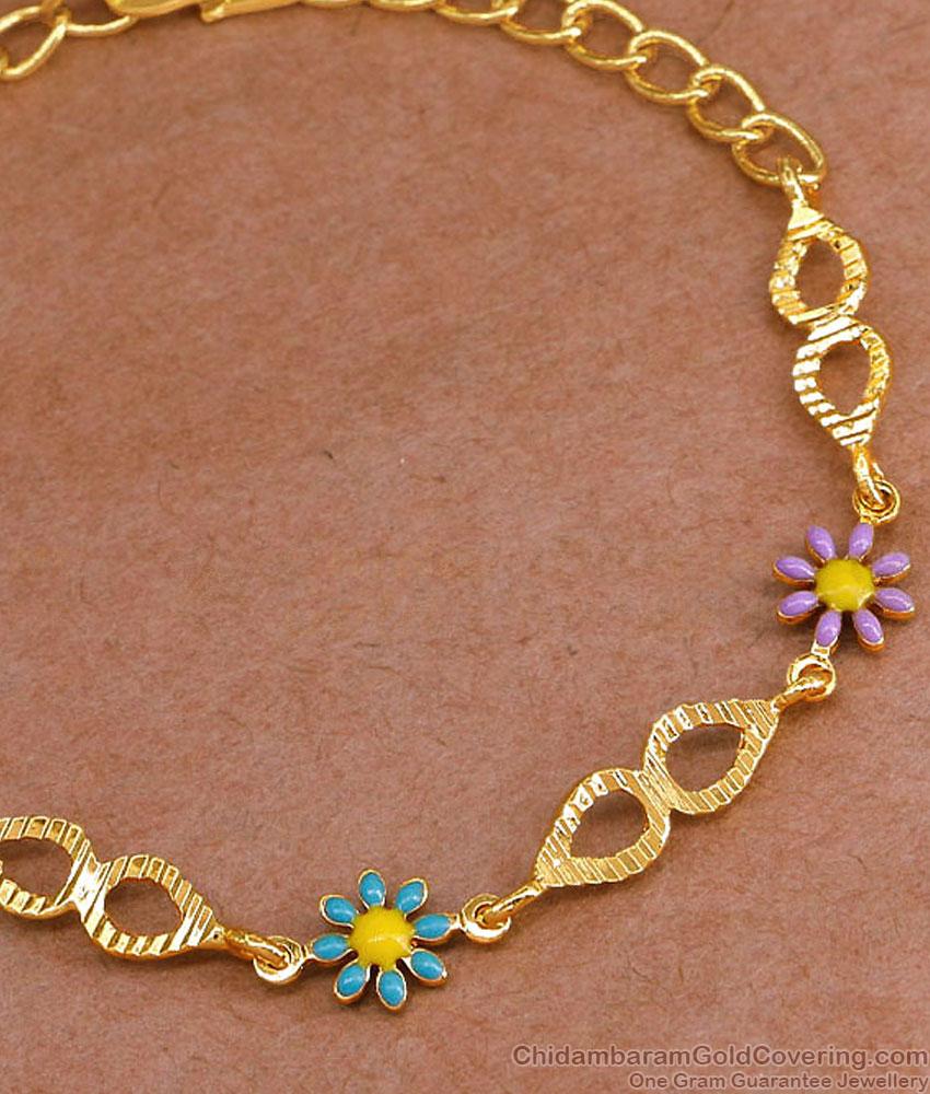 Light Weight Gold Chain Bracelet Colorful Flower Charm Design BRAC1042 Light Weight Gold Chain Bracelet Colorful Flower Charm Design BRAC1042