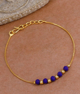 Trendy Gold Imitation Light Weight Bracelet Design With Blue Beads BRAC1045