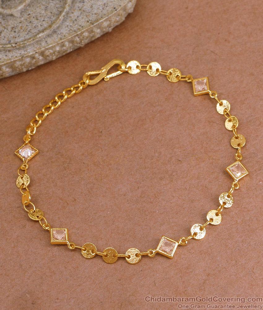 Stylish Ad Baby Pink Stone Gold Plated Chain Bracelet For Women Fashion BRAC1082